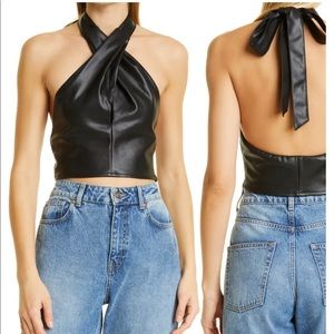 STAUD Kai Faux Leather Halter Top